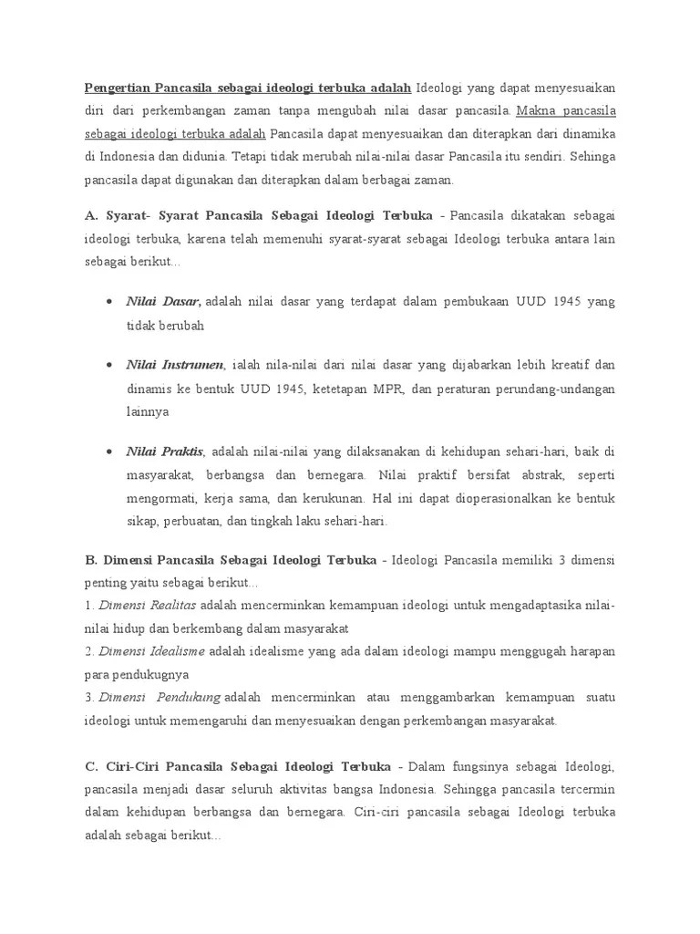 Mengapa Pancasila Disebut Sebagai Ideologi Terbuka - Coba Sebutkan