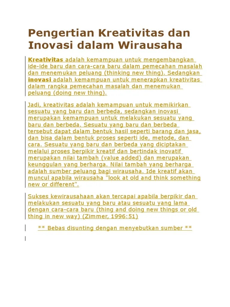 Pengertian Kreatif Dan Inovatif Dalam Berwirausaha