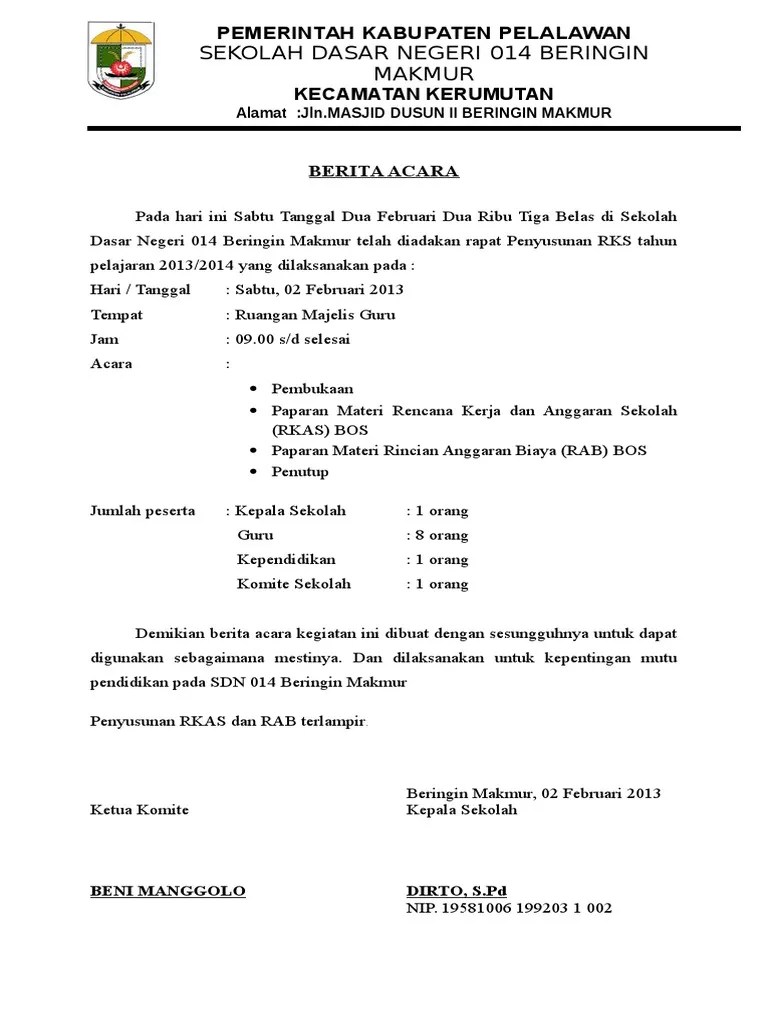 Berita Acara Rapat RKAS | PDF