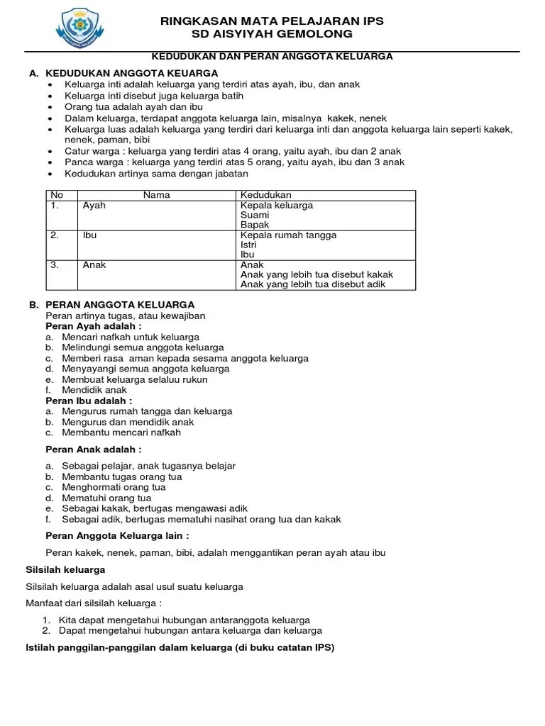 Kedudukan Dan Peran Anggota Keluarga | PDF