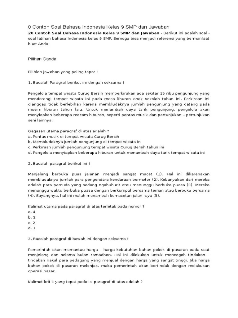 Soal Uts Bahasa Indonesia Kelas 9 Semester 1 – Dengan