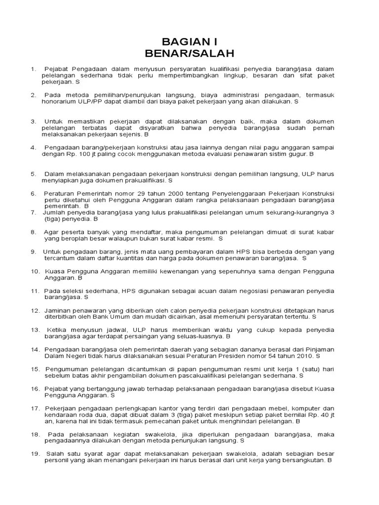 Materi dan latihan soal, dan try out ujian agar bisa disimulasikan dengan komputer. Soal Ujian Sertifikasi Pbj Pdf
