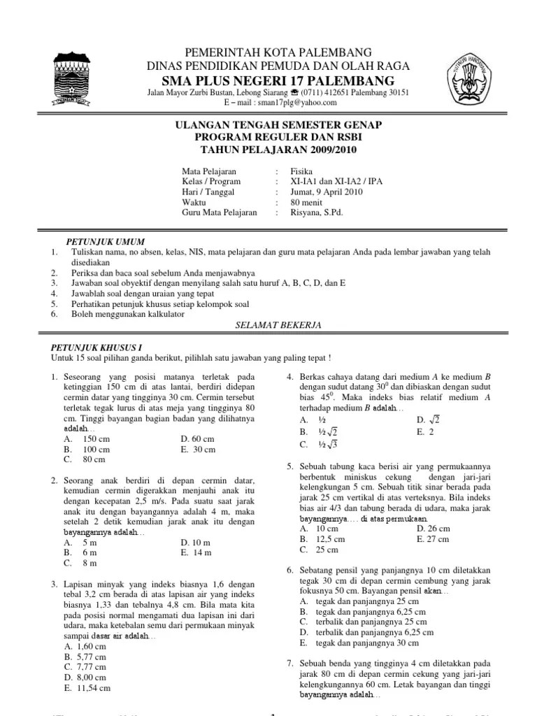 Soal Uts Fisika Kelas Xi Semester Ganjil