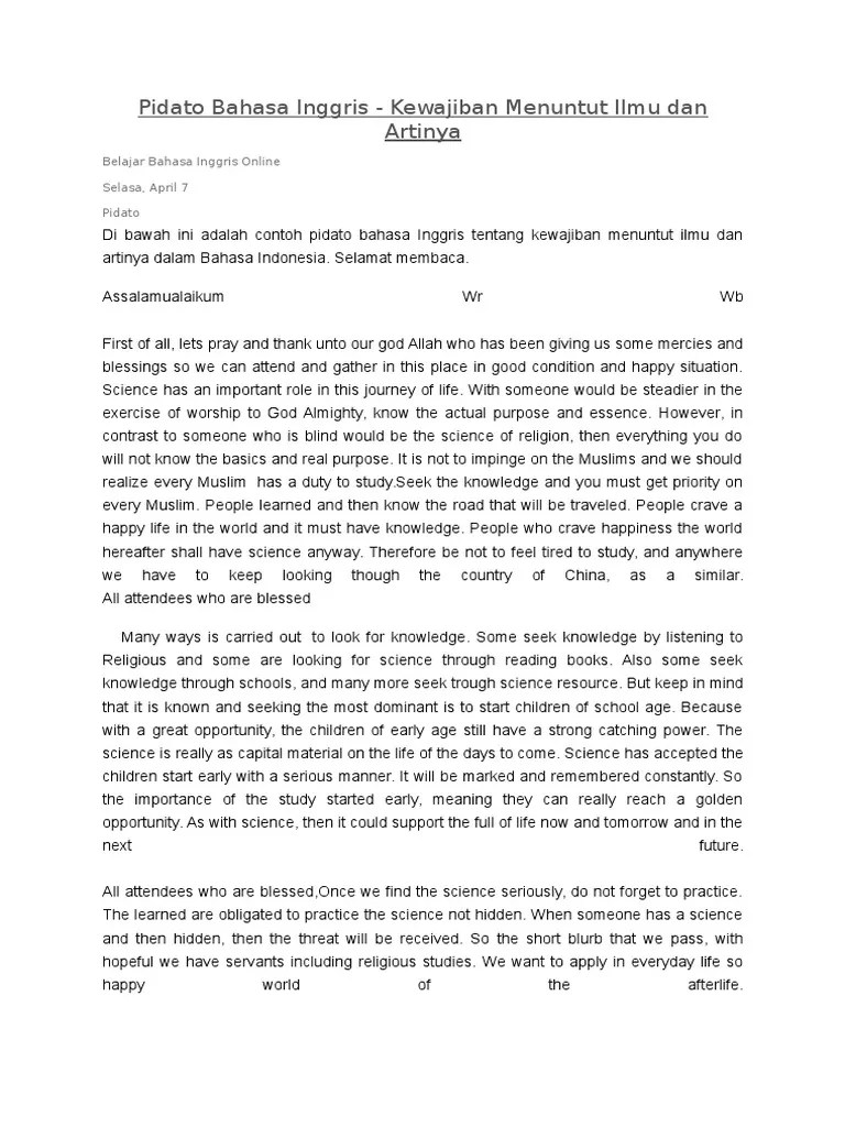 Pidato Bahasa Inggris Tentang Menuntut Ilmu – Kami