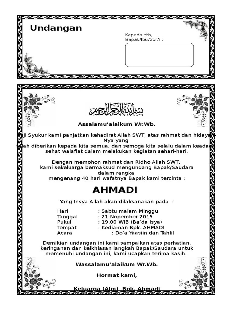 Desain masih menggunakan frame sebelumnya dengan . Contoh Surat Undangan Tahlil 40 100 1000 Hari Haul Pdf
