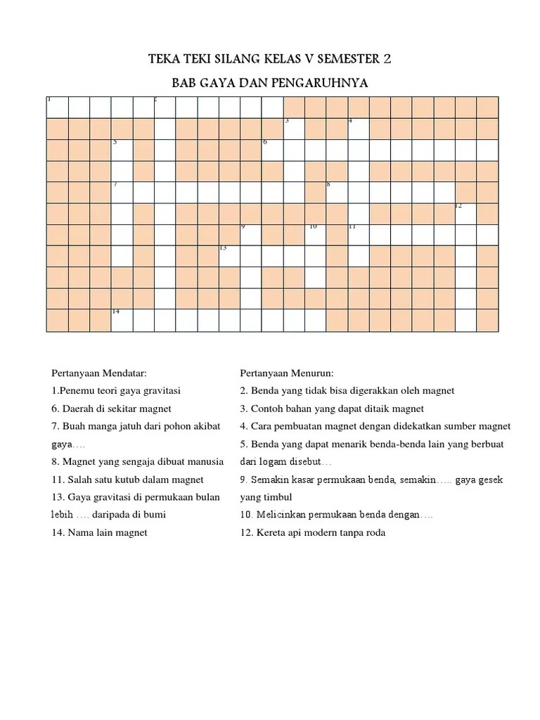 tts asli tematik tema 11. Soal Tts Ipa Kelas 5 Masnurul