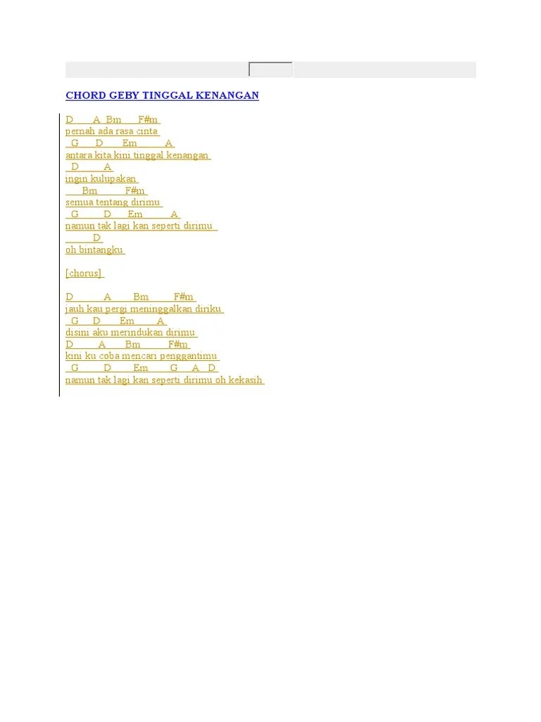 Jauh kau pergi meninggalkan diriku. Chord Geby Tinggal Kenangan