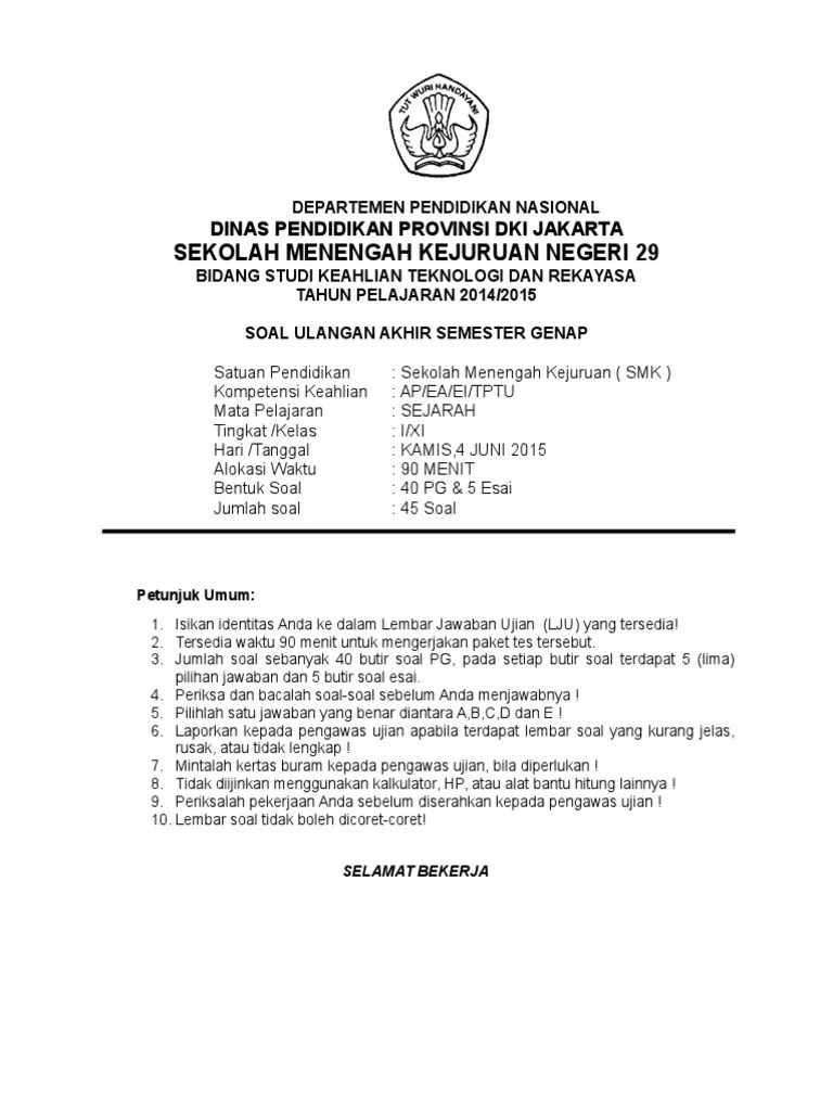 Soal Sejarah Kelas Xi 2015 | PDF