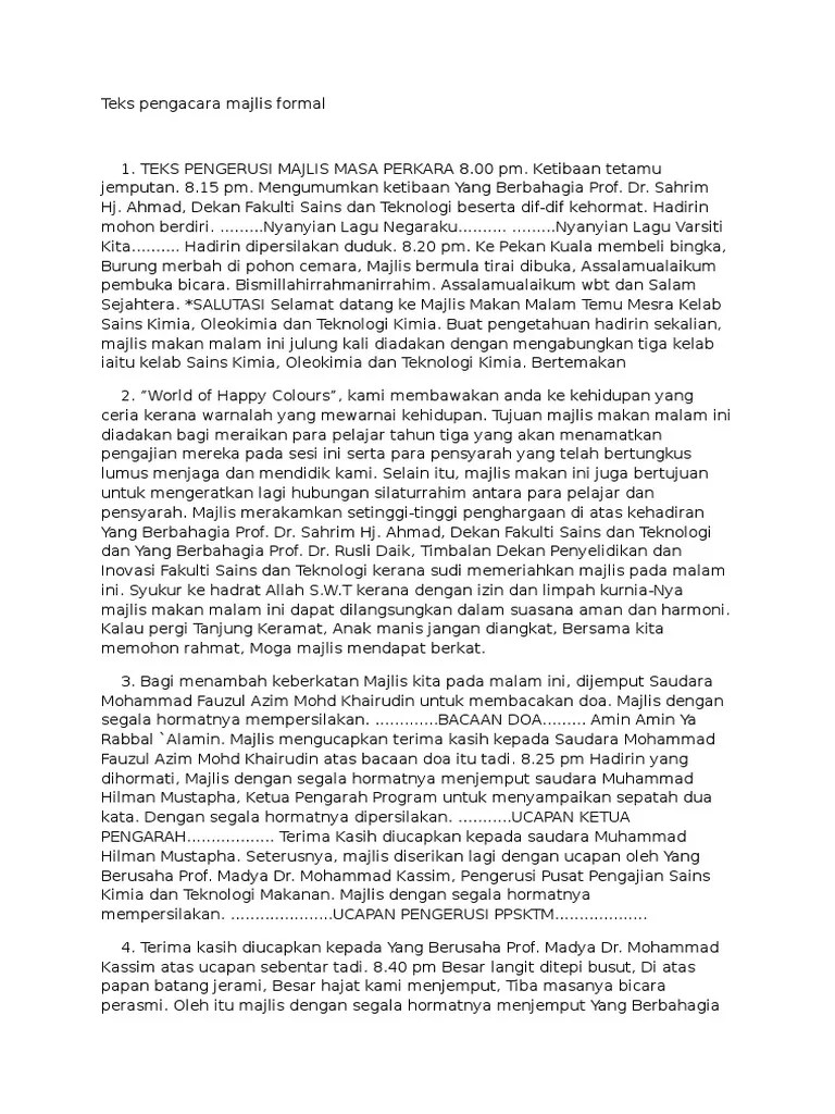 Contoh teks pengacaraan majlis formal. Teks pengacara majlis formal.doc