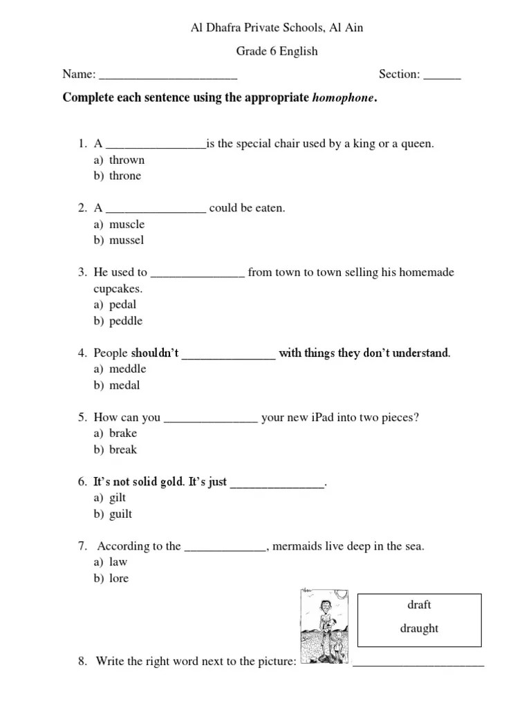 homophones sample worksheet with answer key pdf
