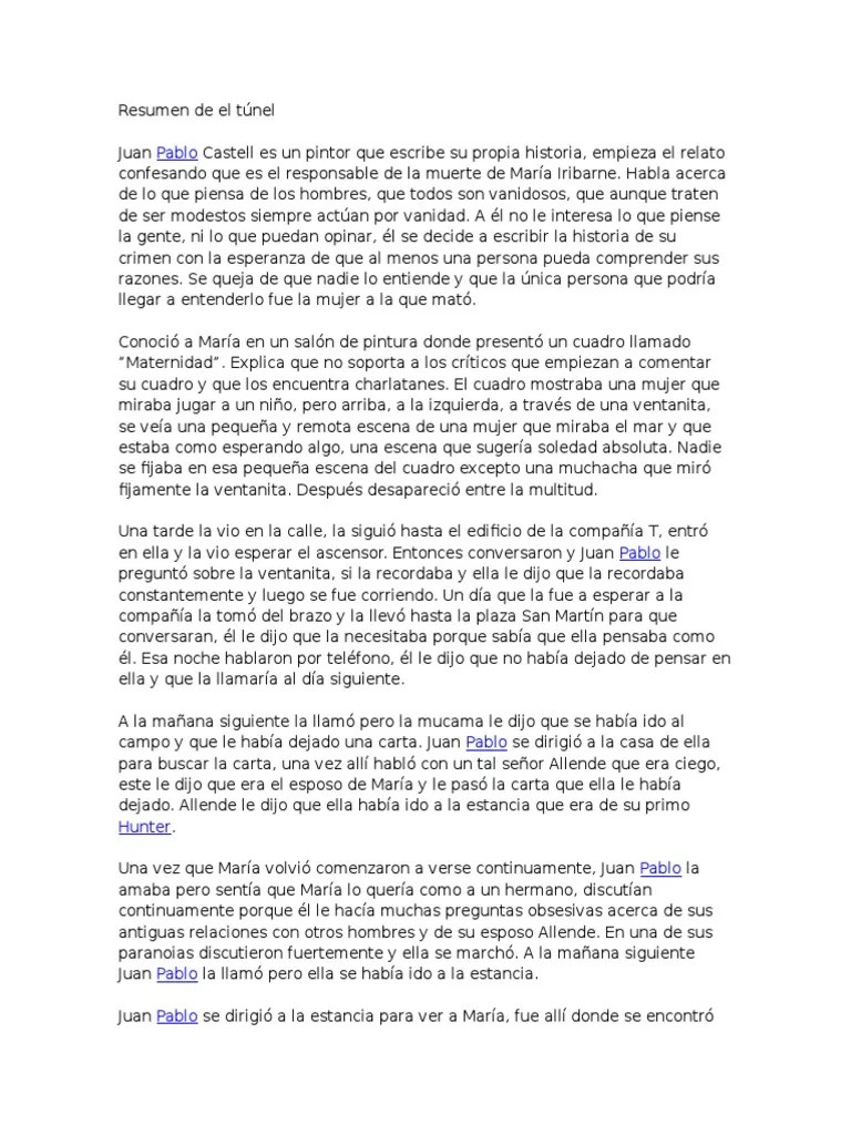 En esta reseña crítica se encuentran los aspectos relevantes del libro, con opiniones parciale sobre lo que allí esta escrito tunel: Resumen De El Tunel Pdf