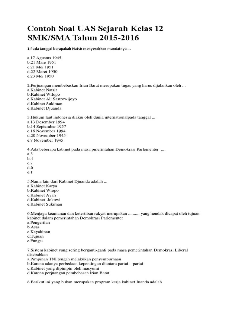 Soal Sejarah Peminatan Kelas 12 Beserta Jawabannya
