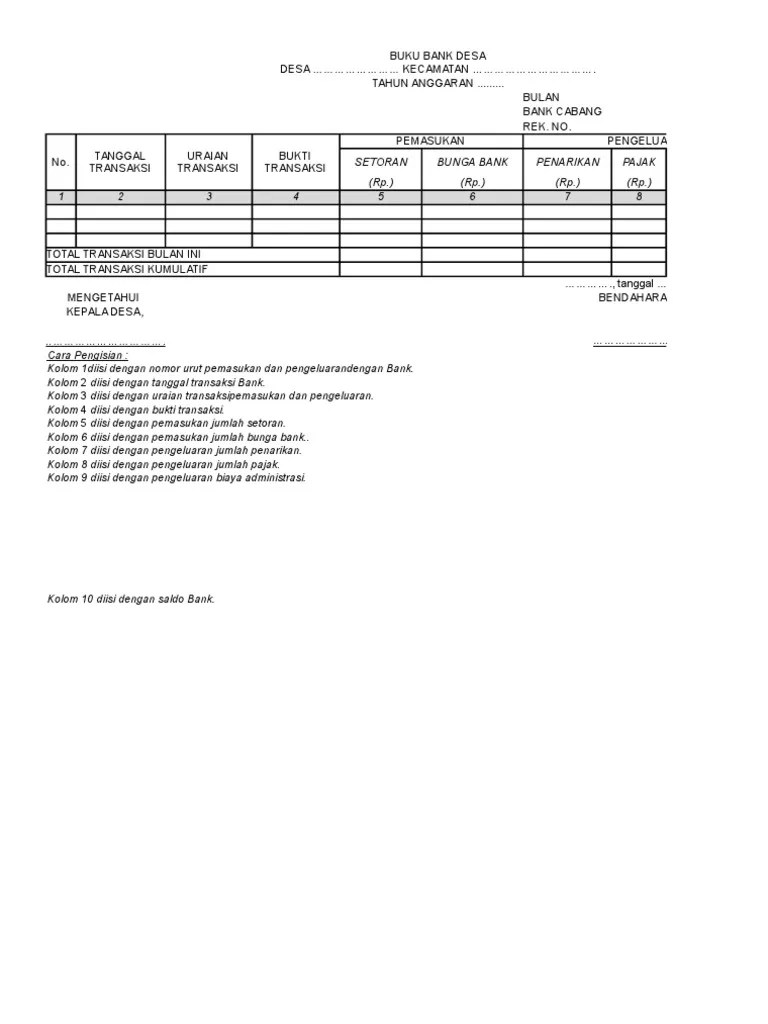 Format Buku Bank Desa | PDF