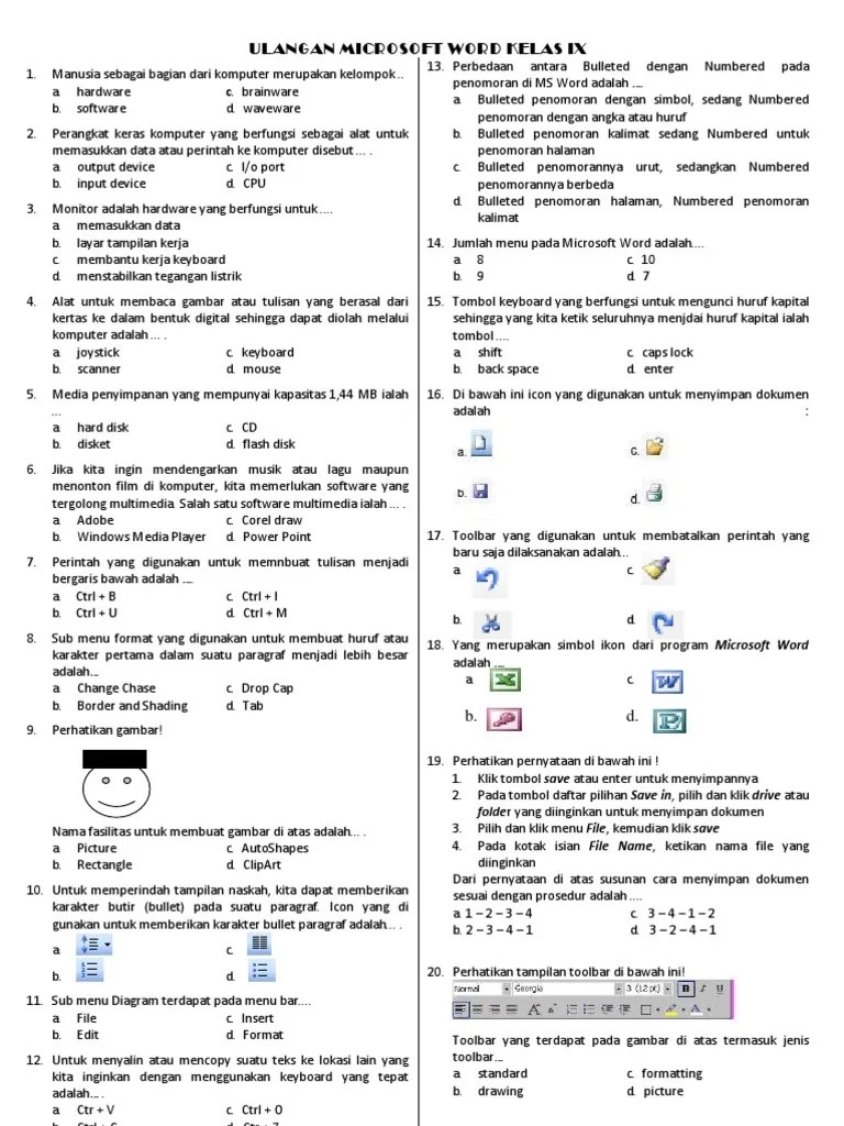Guru sd smp sma contoh soal pilihan ganda materi microsoft word. Soal Microsoft Word 2007 Pilihan Ganda