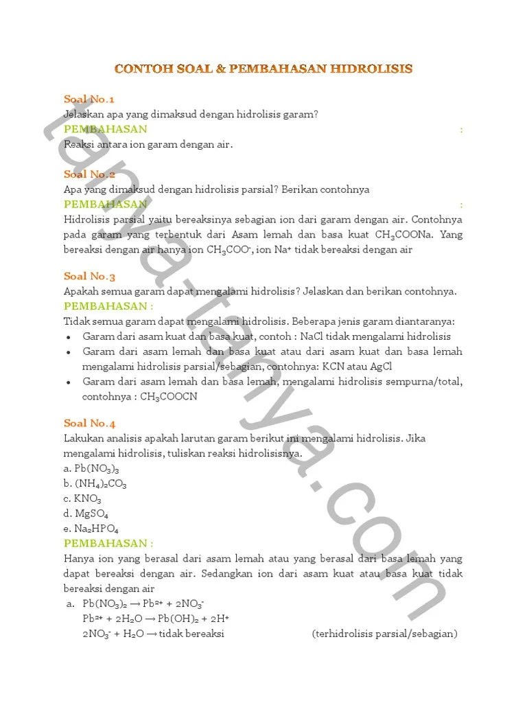 Hidrolisis garam adalah penguraian garam oleh. Soal Dan Pembahasan Hidrolisis Garam Beinyu Com