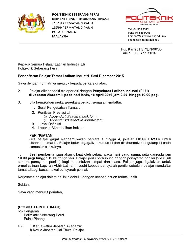 Address of politeknik seberang perai is 1, jalan pauh indah 1, taman pauh indah, 13700 bukit mertajam, pulau pinang . Surat Pengesahan Pelajar Politeknik Letter 7saudara Com