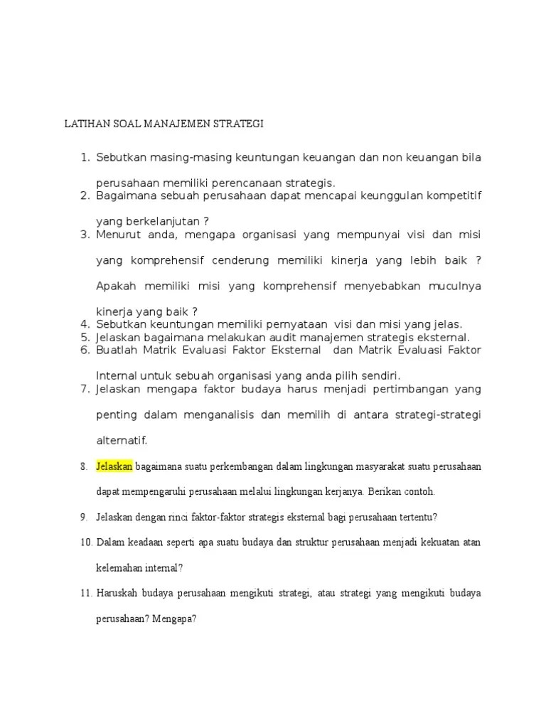 Latihan Soal Manajemen Strategi&hellip; | PDF