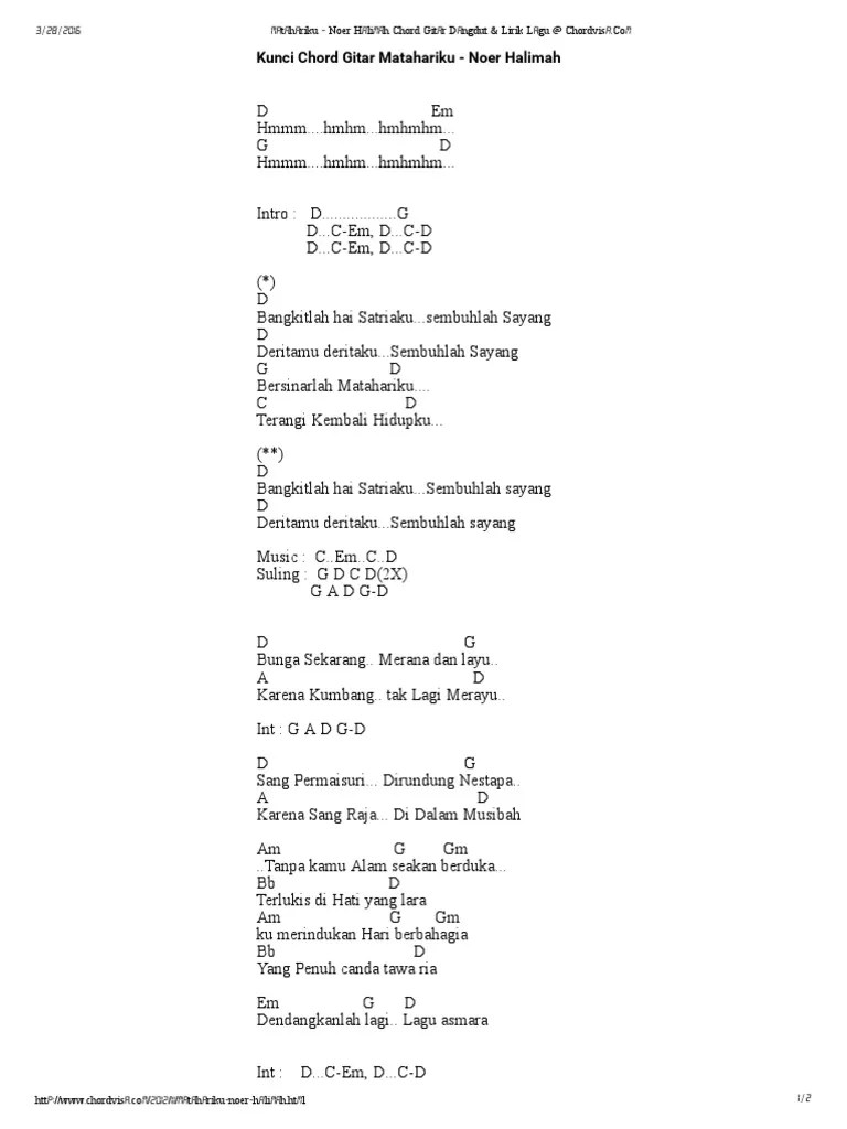 Matahariku - Noer Halimah Chord Gitar Dangdut &amp; Lirik Lagu at Chordvisa |  PDF