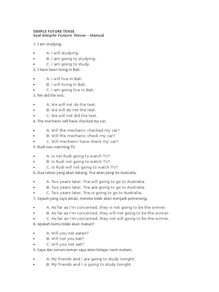 They aren't going to come. Contoh Soal Simple Future Tense Pdf Syntactic Relationships Onomastics