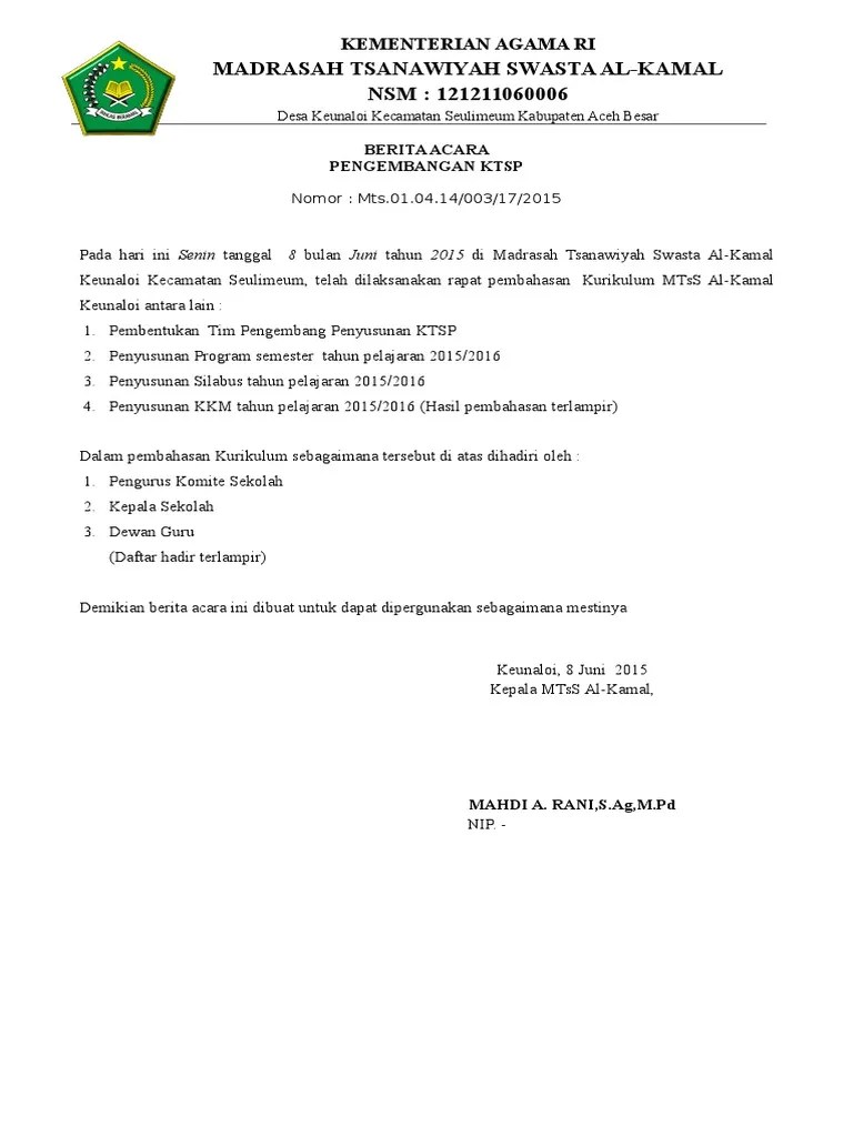 Contoh Berita Acara Finalisasi Ktsp Sd - AKUPUNTAU-AKUPUNTAU