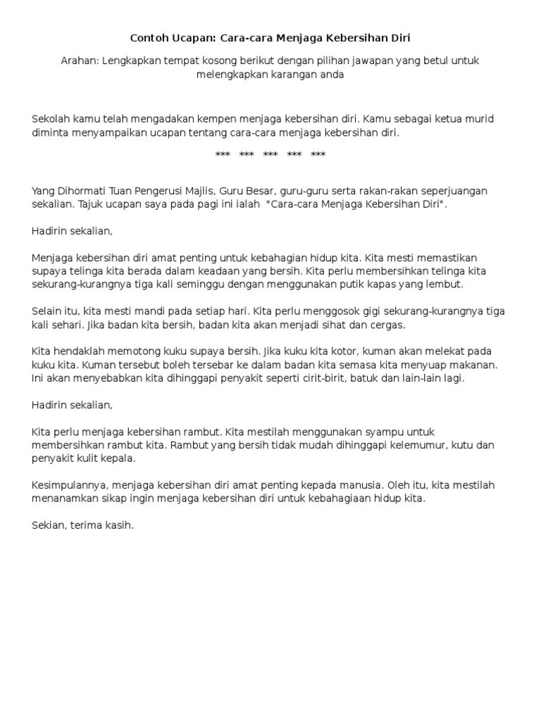 Menjaga kebersihan merupakan satu amalan yang penting dalam kehidupan kita. Karangan Jenis Ucapan Menjaga Kebersihan Diri Pdf