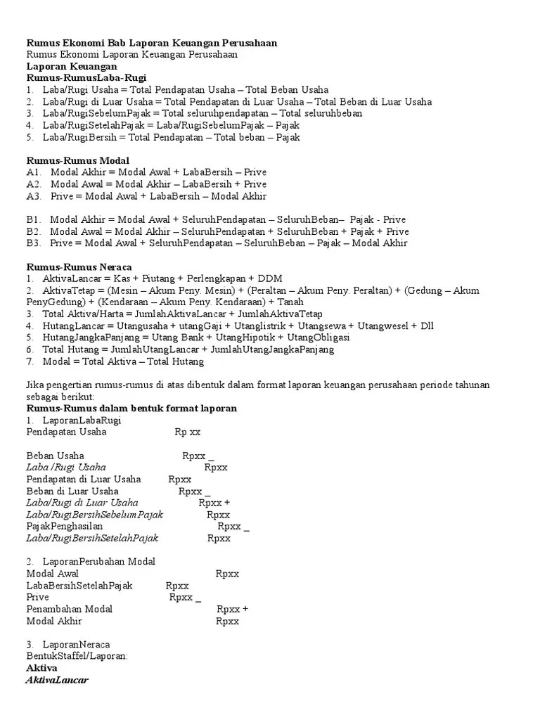 Rumus-Rumus Laporan Keuangan | PDF