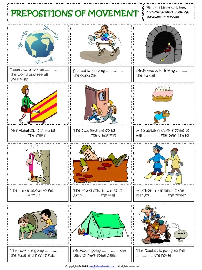 prepositions of movement esl grammar exercises worksheet pdf