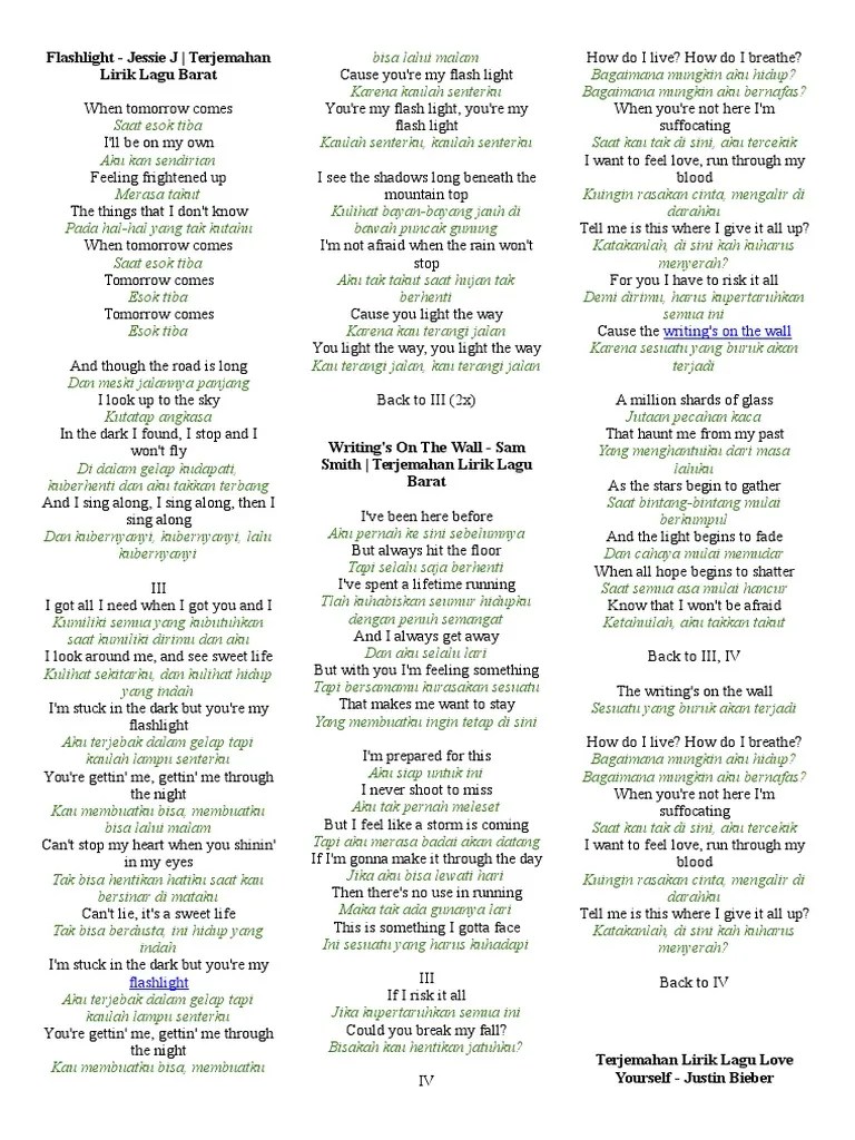 Lirik Lagu Flashlight Jessie J Dan Terjemahannya