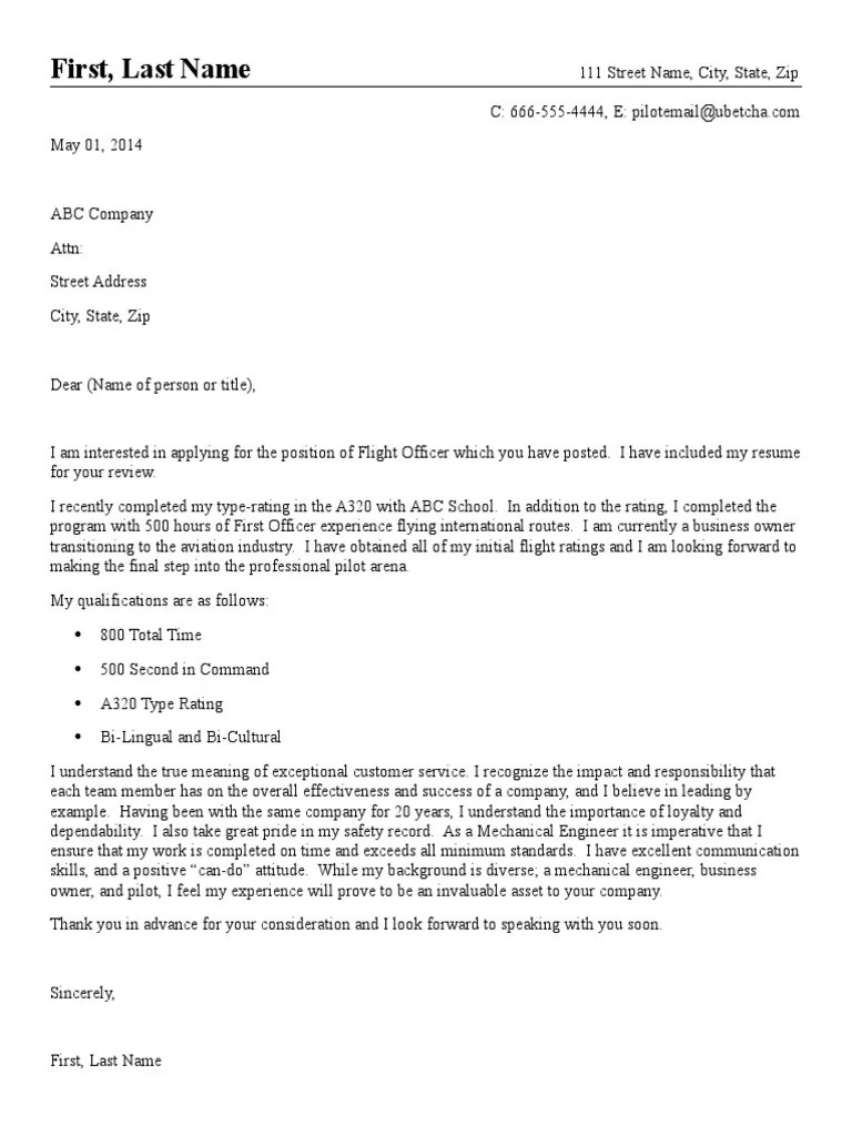 I earnestly thank you for your time and consideration. Sample Pilot Cover Letter Pdf Aeronautics Aviation