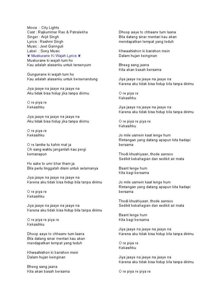 Arti Lirik Lagu Muskurane Dalam Bahasa Indonesia