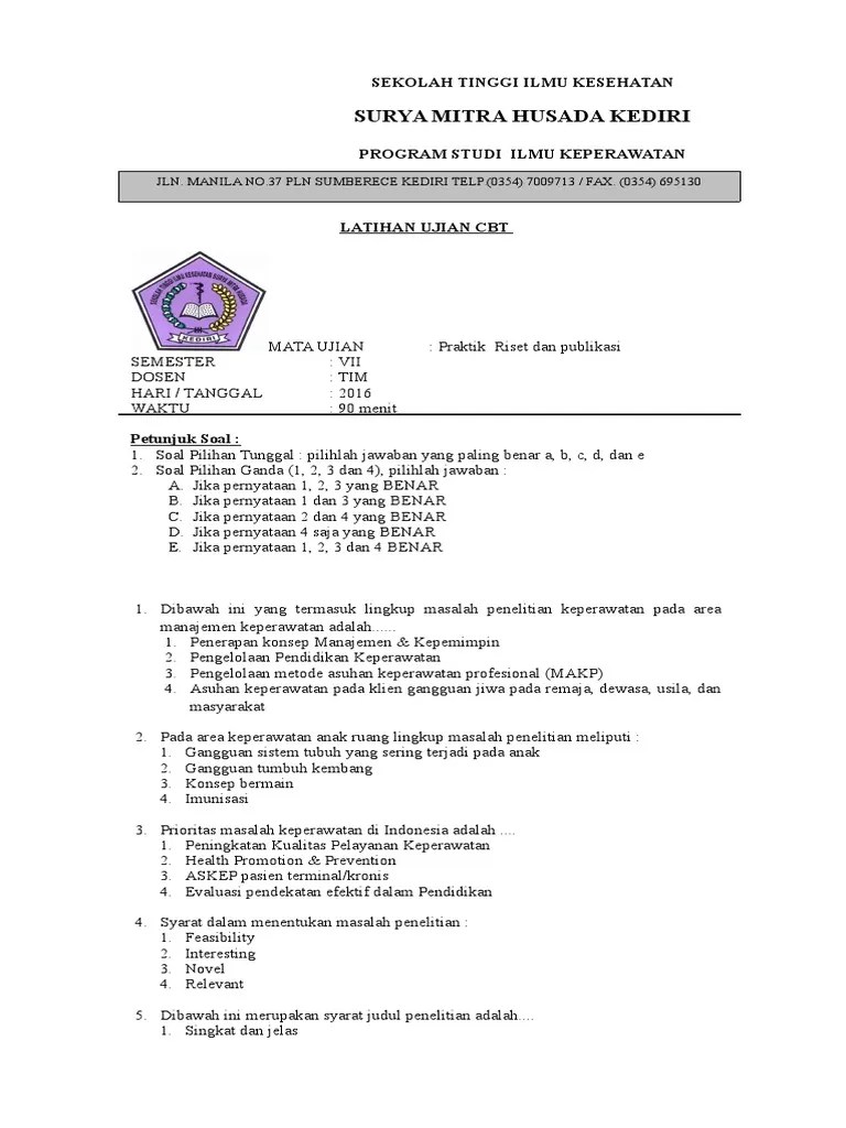 Manajemen keperawatan · bahasa inggris · keperawatan keluarga dan gerontik · keperawatan medikal bedah 1 · materi semester 3 angkatan 2019 . Contoh Soal Metodologi Keperawatan Beserta Jawabannya