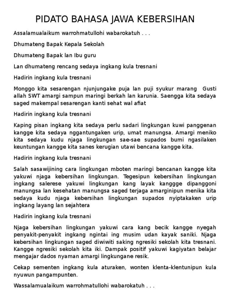 Pidato Bahasa Jawa Kebersihan | PDF