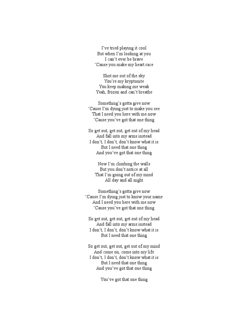 Lirik Lagu One Thing (One Direction)