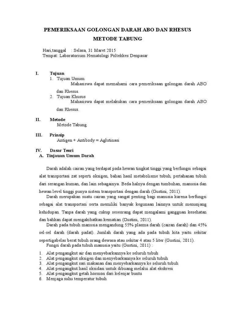 Slike: Laporan Pemeriksaan Golongan Darah Metode Slide Test