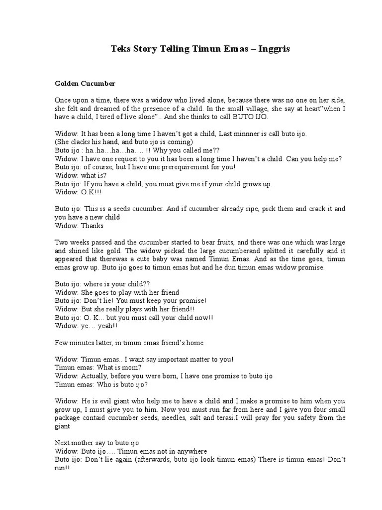 Story Telling Timun Mas Singkat