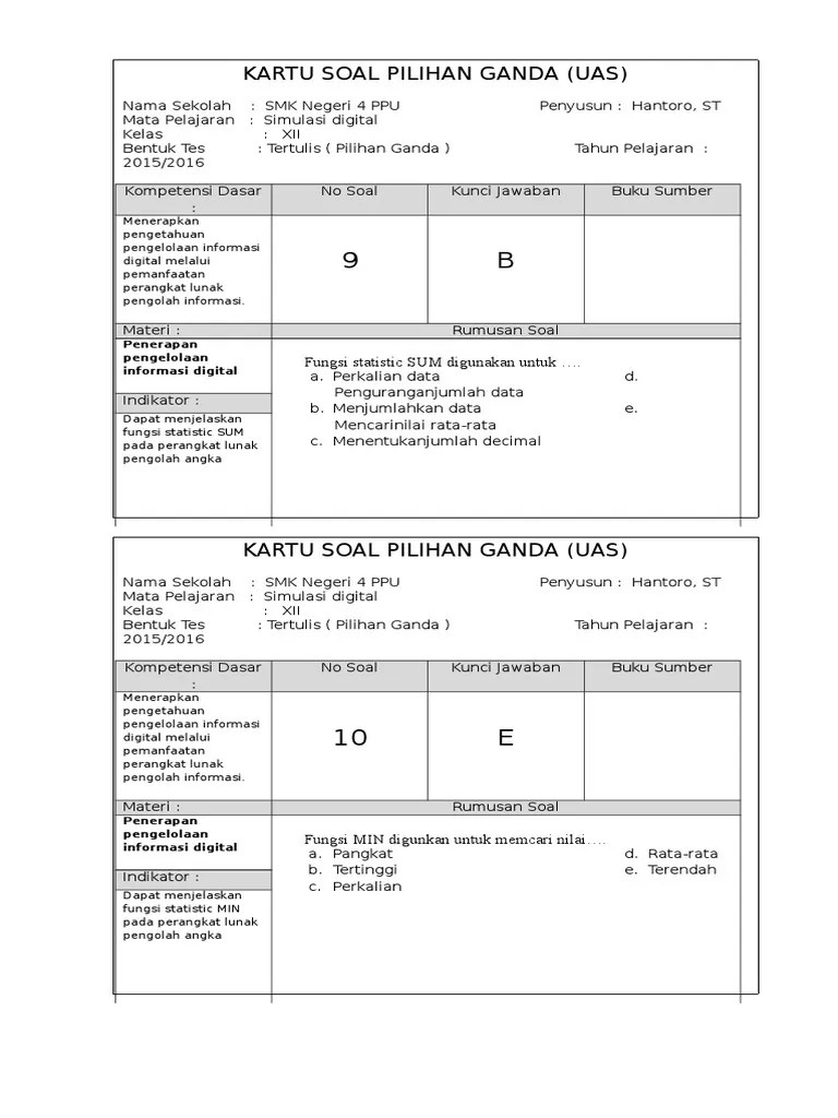 Kartu - Soal - Uas - Xii 9-18 | PDF