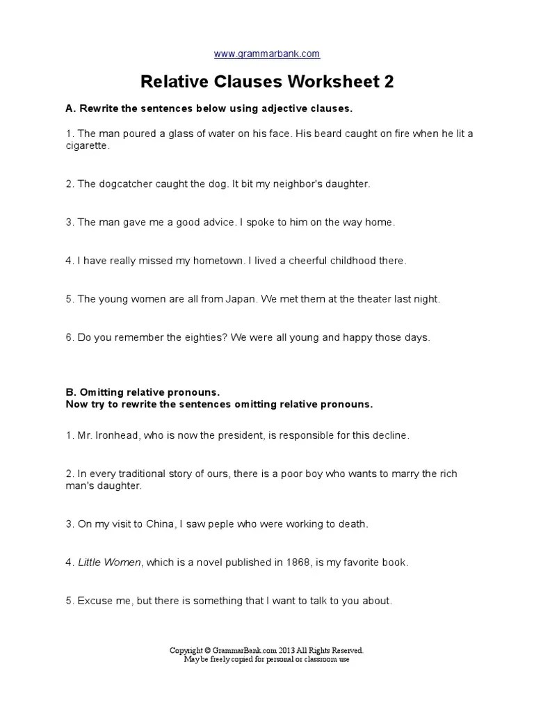 Women with diabetes are at a higher risk for developing eating disorders, heart attacks, and more. Relative Clauses Worksheets 2 Pdf Pdf