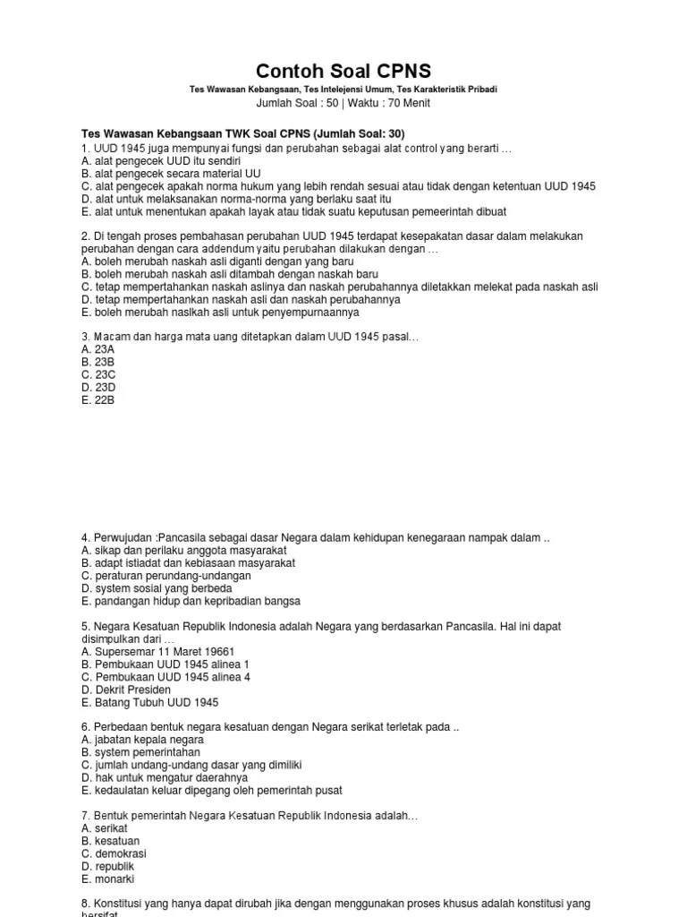 Peran indonesia dalam persoalan regional maupun global, dan. Contoh Soal CPNS