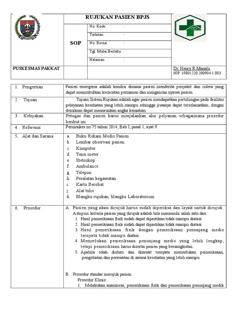 Sop Rujukan Pasien BPJS Emergensi | PDF