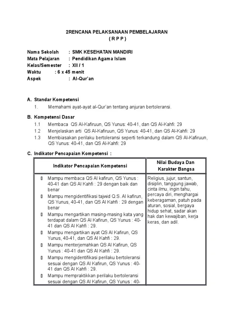 Pengembangan kd, silabus, dan rpp. Rpp Pendidikan Agama Islam Smk Document