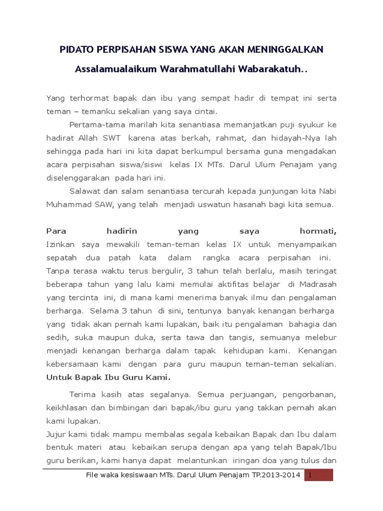 Pidato Perpisahan Siswa Yang Akan Meninggalkan | PDF