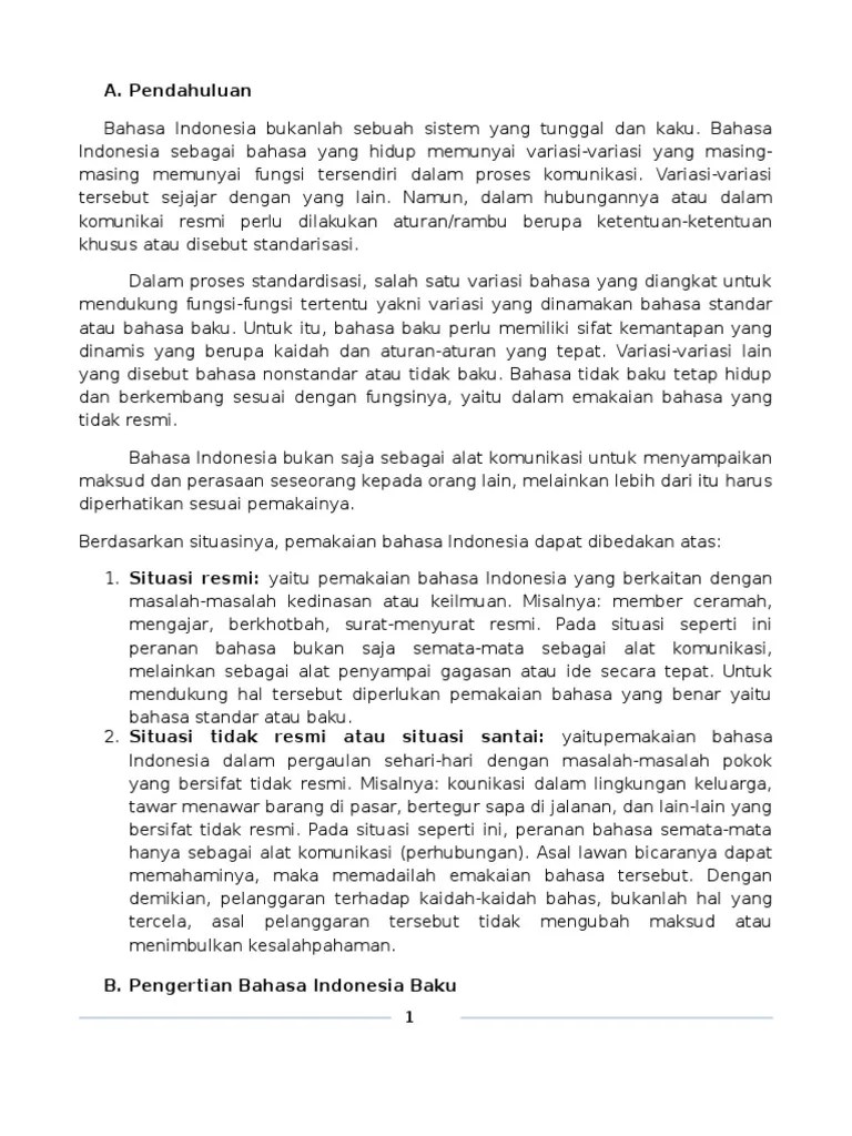 Fungsi Bahasa Indonesia Baku | PDF