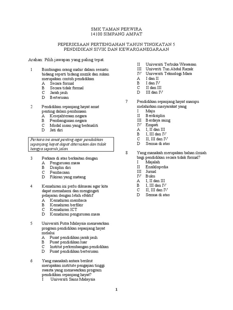 < koleksi nota ringkas dan padat, soalan, latihan, kbat, peperiksaan, ujian tingkatan 1, 2, 3, 4, 5 dan tahun 1, 2, 3, 4, 5, 6 >. Soalan Pendidikan Sivik Tingkatan 3
