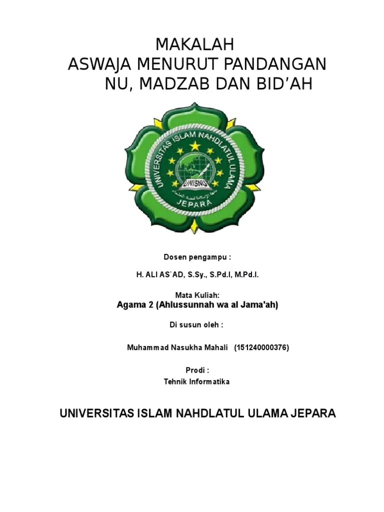 Judul, pengantar ilmu fikih : MAKALAH ASWAJA