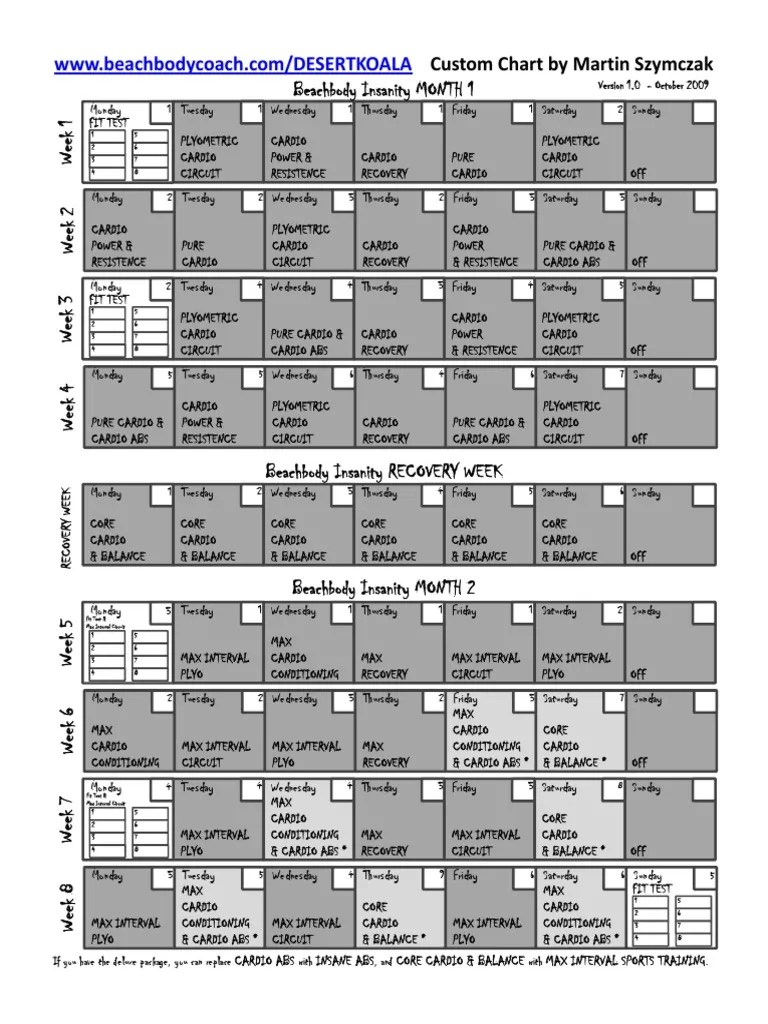 insanity printable calendar for recording results pdf sports leisure