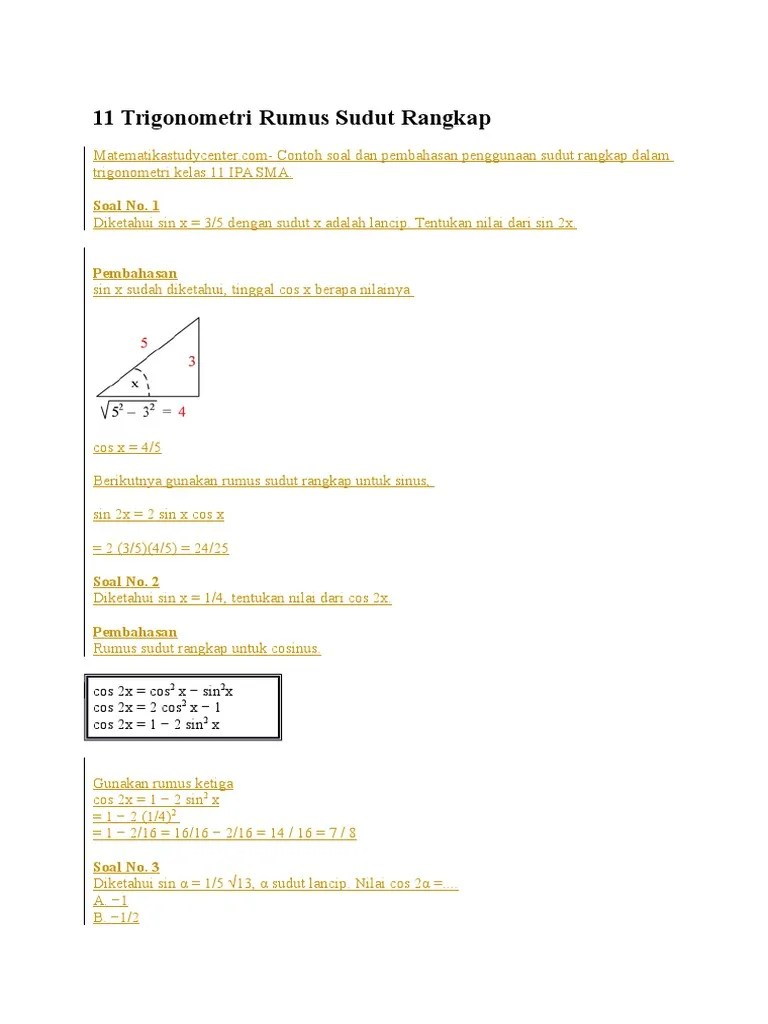 Pada postingan saya sebelumnya sudah saya . 11 Trigonometri Rumus Sudut Rangkap Pdf