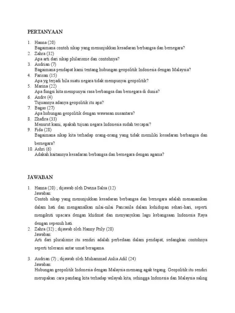 Setiap soal pg terdiri atas pokok soal stem dan pilihan jawaban option. Soal Pilihan Ganda Pkn Kesadaran Berbangsa Dan Bernegara Beserta Jawabannya Jawabanku Id