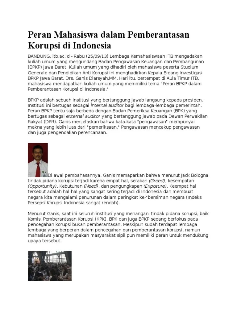 Peran Mahasiswa Dalam Pemberantasan Korupsi Di Indonesia | PDF