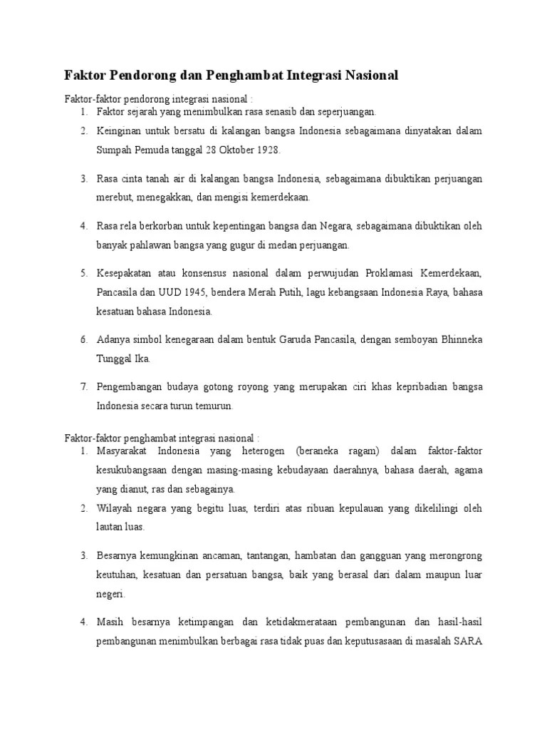 Faktor Pendorong Integrasi Sosial Brainly