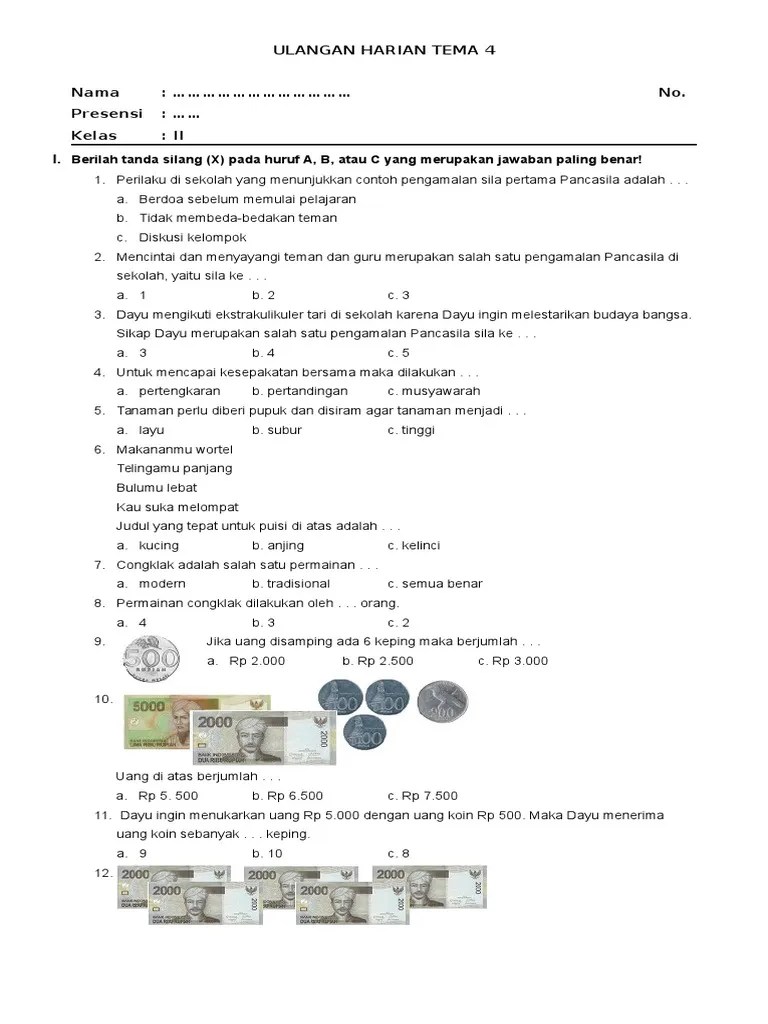 Kemanusiaan yang adil dan beradab merupakan bunyi sila ke …. Soal Ulangan Tema 4 Kelas 2 Sd Pdf